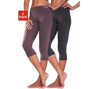 Caprileggings, Damen, Gr. 44/46, N-Gr, braun (1x braun, 1x schwarz), Single Jersey, Obermaterial: 95% Baumwolle, 5% Elasthan, VIVANCE ACTIVE BY LASCANA, unifarben, Basic, eng 3/4-Länge, Hosen, mit Gum