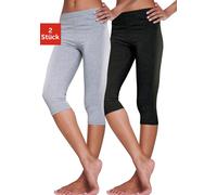 Caprileggings, Damen, Gr. 52/54, N-Gr, grau (1x hellgrau, meliert, 1x schwarz), Single Jersey, Graumeliert (Obermaterial): 60% Baumwolle, 35% Polyester, 5% Elasthan. Obermaterial: 95% Baumwolle, 5% El