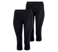 Caprileggings H.I.S, Damen, Gr. 58, N-Gr, schwarz, Single Jersey, Obermaterial: 95% Baumwolle, 5% Elasthan, unifarben, Basic, schmal, Hosen Caprileggings, Angenehmer Baumwollmix im praktischen 2er-Pac