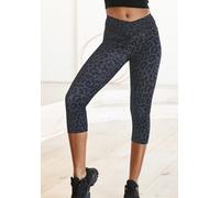 Caprileggings LASCANA ACTIVE, Damen, Gr. 40/42, N-Gr, schwarz (leo, anthrazit), Obermaterial: 79% Polyester, 21% Elasthan, animal-print, bedruckt, figurbetont kniebedeckend, Hosen, mit allover Druck (