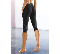 Caprileggings LASCANA ACTIVE Gr. 48/50, N-Gr, schwarz, Damen, Single Jersey, Obermaterial: 95% Baumwolle, 5% Elasthan, unifarben, bedruckt, Hosen, mit optischen Reflektortprint und Handytasche (528474