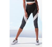 Caprileggings LASCANA ACTIVE, Damen, Gr. XL (48/50), N-Gr, schwarz (anthrazit, weiß, grau), Single Jersey, Obermaterial: 95% Baumwolle, 5% Elasthan, unifarben mit Farbeinsätzen, figurbetont kniebedeck