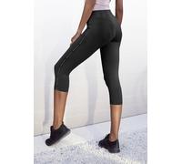 Caprileggings LASCANA ACTIVE, Damen, Gr. XS (32/34), N-Gr, schwarz, Jersey, Obermaterial: 95% Baumwolle, 5% Elasthan, unifarben, Basic, figurbetont kniebedeckend, Hosen, mit breitem Komfortbund (69862