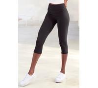 Caprileggings LASCANA, Damen, Gr. 32/34, N-Gr, schwarz, Single Jersey, Obermaterial: 95% Baumwolle, 5% Elasthan, unifarben, Basic, Basic kniebedeckend, Hosen, mit breitem, weichen Bündchen, Topseller 
