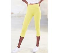 Caprileggings LASCANA, Damen, Gr. 40/42, N-Gr, gelb, Single Jersey, Obermaterial: 95% Baumwolle, 5% Elasthan, unifarben, Basic, Basic kniebedeckend, Hosen, mit breitem, weichen Bündchen (87608522-40)