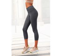 Caprileggings LASCANA, Damen, Gr. 44/46, N-Gr, grau (anthrazit), Single Jersey, Obermaterial: 95% Baumwolle, 5% Elasthan, unifarben, Basic, Basic kniebedeckend, Hosen, mit breitem weichem Bündchen, Lo