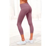 Caprileggings LASCANA, Damen, Gr. 48/50, N-Gr, lila (mauve), Single Jersey, Obermaterial: 95% Baumwolle, 5% Elasthan, unifarben, Basic, Basic kniebedeckend, Hosen, mit breitem weichem Bündchen, Lounge
