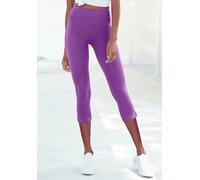 Caprileggings LASCANA, Damen, Gr. 52/54, N-Gr, lila, Single Jersey, Obermaterial: 95% Baumwolle, 5% Elasthan, unifarben, Basic, Basic kniebedeckend, Hosen, mit breitem, weichen Bündchen, Topseller (75