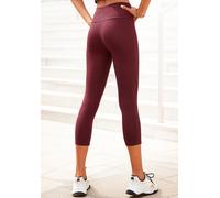 Caprileggings LASCANA, Damen, Gr. 52/54, N-Gr, rot (weinrot), Single Jersey, Obermaterial: 95% Baumwolle, 5% Elasthan, unifarben, Basic, Basic kniebedeckend, Hosen, mit breitem weichem Bündchen, Loung