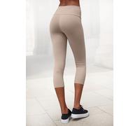 Caprileggings LASCANA, Damen, Gr. 56/58, N-Gr, beige, Single Jersey, Obermaterial: 95% Baumwolle, 5% Elasthan, unifarben, Basic, Basic kniebedeckend, Hosen, mit breitem weichem Bündchen, Loungewear (6
