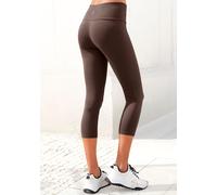 Caprileggings LASCANA, Damen, Gr. 56/58, N-Gr, braun, Single Jersey, Obermaterial: 95% Baumwolle, 5% Elasthan, unifarben, Basic, Basic kniebedeckend, Hosen, mit breitem weichem Bündchen, Loungewear, T
