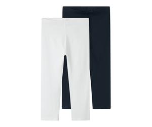 Caprileggings NAME IT "NKFVIVIAN 2P CAPRI LEGGING F NOOS", Mädchen, Gr. 98/104, N-Gr, schwarz-weiß (hellweiß pack:schwarz sapphire), Jersey, Obermaterial: 95% Baumwolle, 5% Elasthan, unifarben, regula