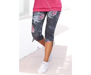 Caprileggings VENICE BEACH, Damen, Gr. 32/34, N-Gr, bunt (bedruckt), Jersey, Obermaterial: 92% Baumwolle, 8% Elasthan, bedruckt, geblümt, figurbetont 3/4-Länge, Hosen, mit seitlicher Raffung und Allov