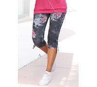 Caprileggings VENICE BEACH, Damen, Gr. 36/38, N-Gr, bunt (bedruckt), Jersey, Obermaterial: 92% Baumwolle, 8% Elasthan, bedruckt, geblümt, figurbetont 3/4-Länge, Hosen, mit seitlicher Raffung und Allov