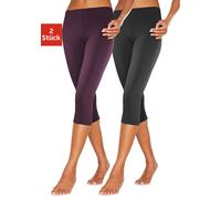 Caprileggings VIVANCE ACTIVE, Damen, Gr. 44/46, N-Gr, lila (1x beere, 1x schwarz), Single Jersey, Obermaterial: 95% Baumwolle, 5% Elasthan, unifarben, Basic, eng 3/4-Länge, Hosen, mit Gummibund, Loung