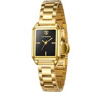 caprock Damen-Quarzuhr, kleine rechteckige Damenuhren für Frauen, Edelstahlarmband Uhren, Klassische Analoguhr, modische Kleideruhren-Gold Schwarz