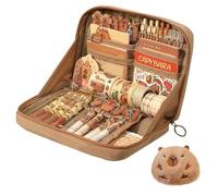 Capybara Bleistiftbeutel mit 12 Fächern Brown Canvas PVC Bleistifthülle mit reibungslosen Reißverschluss & Capybara Puppe süße Bleistiftkoffer für Schullieferungen Schreibtischzubehör