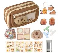 Capybara Federmäppchen, Cartoon-Schreibwarentasche, Leinen-Stifthalter, großes Fassungsvermögen, mehrere Fächer, Schulstudium-Organizer, 22 x 13 x 7,5 cm, Beige, 1 Stück