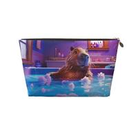 Capybara Kosmetiktasche für die Badewanne, Kosmetiktasche, Reise-Kulturbeutel, Make-up-Tasche für Damen, Leder, Make-up-Tasche, Organizer, niedliche Make-up-Tasche, Gold, One Size