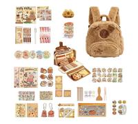 Capybara Stationery Set - Student Supplies Kit, Capybara Backpack, Cartoon School Supplies Set with Plush Backpack, Pencil Case, Stickers & Journaling Tools for Kids, Teens, Collectors, Study, Work