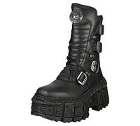 CARAMBAShop New Rock M.WALL373-S1 Damen-Stiefel, Plateau-Schnallen, Reißverschluss, Schwarz, Metallic-Kollektion, Schwarz