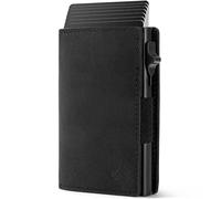 CARD Nine! Magnet Kartenetui S - Premium Slim Wallet - Geldbörse mit RFID-Schutz - Portemonnaie für Herren - Geldbeutel mit Magnetverschluss (Crazy-Horse-Leder Schwarz, Münzfach)