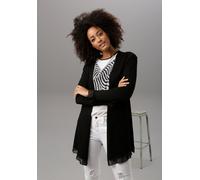 Cardigan ANISTON SELECTED, Damen, Gr. 48, schwarz, Feinstrick, Obermaterial: 70% Viskose, 30% Polyamid, unifarben, lässig geschnitten Po-bedeckend, angesetztes Bündchen, Strickjacken, mit Chiffon-Absc