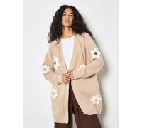 Cardigan APRICOT "3D-Gänseblümchen-Strickjacke aus grobem Strick", Damen, Gr. XS (34), beige (stein), Strick, Obermaterial: 100% Polyester PES., geblümt, Gerippt, Strickjacken, Blumenapplikation (9534