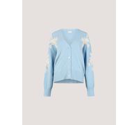Cardigan APRICOT "Cardigan mit Blumenapplikationen", Damen, Gr. L (40), blau (himmelblau), Strick, Obermaterial: 51% Viskose CV. 29% Polyester PES. 20% Polyamid PA., uni, Modisch, Ärmelbündchen, Stric