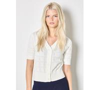 Cardigan APRICOT "Pointelle-Strickcardigan", Damen, Gr. S (36), weiß, Strick, Obermaterial: 100% Baumwolle CO., uni, V-Ausschnitt, Strickjacken, mit Streifen (88921830-36) weiß