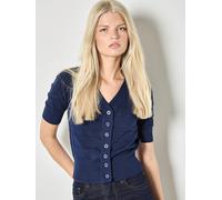 Cardigan APRICOT "Pointelle-Strickcardigan", Damen, Gr. XL (42), blau (navy), Strick, Obermaterial: 100% Baumwolle CO., uni, V-Ausschnitt, Strickjacken, mit Streifen (13222129-42) navy