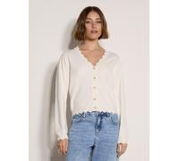 Cardigan APRICOT "Strickjacke mit Wellenkante", Damen, Gr. XL (42), beige (creme), Strick, Obermaterial: 47% Viskose CV. 30% Polyester PES. 23% Nylon NY., uni, V-Ausschnitt, Bogenkante, Strickjacken,