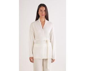 Cardigan Aus 100 % Kaschmir Mit Gürtel Elfenbein M/L