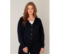 Cardigan BASE LEVEL CURVY "BAS-YVONNE", Damen, Gr. 46, blau (dunkelblau), Feinstrick, Obermaterial: 80% Viskose, 20% Polyamid, unifarben, normal hüftlang, V-Ausschnitt, Bündchen, Strickjacken, mit V-A