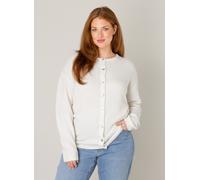 Cardigan BASE LEVEL CURVY "Yulia", Damen, Gr. 44, ecru, Strick, Obermaterial: 43% Nylon, 26% Polyacryl, 13% Alpaka, 13% Wolle, 5% Elasthan, unifarben, normal hüftbedeckend, Rundhals, Flachstrickbündch