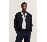 Cardigan BUGATTI "Modern Fit", Herren, Gr. M, blau (390, marine), Strick, 95% Baumwolle, 5% Kaschmir, unifarben, normal, V-Ausschnitt, Rippbündchen, Strickjacken, mit V-Ausschnitt aus Baumwolle-Kaschm