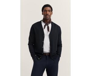Cardigan BUGATTI "Modern Fit", Herren, Gr. XXL, blau (390, marine), Strick, 95% Baumwolle, 5% Kaschmir, unifarben, normal, V-Ausschnitt, Rippbündchen, Strickjacken, mit V-Ausschnitt aus Baumwolle-Kasc