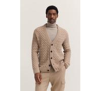 Cardigan BUGATTI "Regular Fit", Herren, Gr. L, beige (30, beige), Strick, 47% Polyacryl, 21% Polyamid, 16% Alpaka, 16% Wolle, Flechtoptik, regular fit, V-Ausschnitt, Rippbündchen, Strickjacken, mit V-