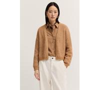 Cardigan BUGATTI "V-Ausschnitt", Damen, Gr. L, beige (50, beige), 30% Baumwolle, 30% Polyester, 30% Polyacryl, 7% Wolle, 3% Alpaka, unifarben, normal, V-Ausschnitt, Bündchen, Strickjacken, aus einem w