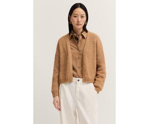 Cardigan BUGATTI "V-Ausschnitt", Damen, Gr. S, beige (50, beige), 30% Baumwolle, 30% Polyester, 30% Polyacryl, 7% Wolle, 3% Alpaka, unifarben, normal, V-Ausschnitt, Bündchen, Strickjacken, aus einem w