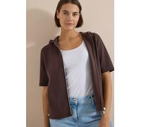 Cardigan CECIL, Damen, Gr. L (42), braun cacao, Web, 49% Polyester, 45% Baumwolle, 6% Elasthan, unifarben, normal normal, ohne Ausschnitt, abgesteppt, Strickjacken, mit Kapuze (96581828-L) braun cacao