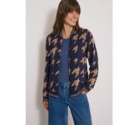 Cardigan CECIL, Damen, Gr. L (42), urban dunkelblau, Stoff, 64% Polyester, 33% Viskose, 3% Elasthan, bedruckt, comfort fit normal, Rundhals, Bündchen, Strickjacken, im angenehmen Materialmix (55751116