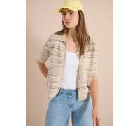 Strickjacke CECIL, Damen, Gr. M (40), grain beige, Strick, Obermaterial: 100% Baumwolle, gestreift, normal hüftbedeckend, Rundhals, Bündchen, Strickjacken Strickjacke, Kurzarm Cardigan mit Polokragen