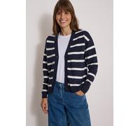 Cardigan CECIL, Damen, Gr. S (38), blau (urban dunkelblau melange), Stoff, 33% Polyester, 31% Polyacryl, 24% Baumwolle, 12% Polyamid, gestreift, comfort fit normal, V-Ausschnitt, Bündchen, Strickjacke