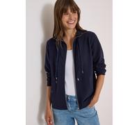 Cardigan CECIL, Damen, Gr. XXL (46), blau (urban dunkelblau), Stoff, 77% Baumwolle, 20% Polyester, 3% Elasthan, unifarben, normal normal, hoch geschlossener Ausschnitt, abgesteppt, Strickjacken, mit S