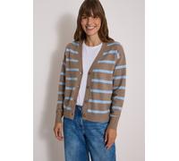 Cardigan CECIL, Damen, Gr. XXL (46), braun (urban taupe melange), Stoff, 33% Polyester, 31% Polyacryl, 24% Baumwolle, 12% Polyamid, gestreift, comfort fit normal, V-Ausschnitt, Bündchen, Strickjacken,