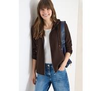 Cardigan CECIL, Damen, Gr. S (38), macchiato braun, Web, 80% Baumwolle, 15% Polyester, 5% Elasthan, unifarben, comfort fit normal, ohne Ausschnitt, Bündchen, Strickjacken, mit Kapuze (58372209-S) macc