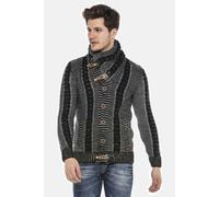 Cardigan CIPO & BAXX "Strickjacke", Herren, Gr. M, schwarz (schwarz, grau), 100% Polyacryl, unifarben, regular fit, Rundhals, Ärmel ohne Ärmelschlitz Rippbündchen, Strickjacken, mit Knopfleiste, CP215