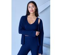 Cardigan COPENHAGEN STUDIOS, Damen, Gr. 36/38, blau (marine), Rippstrick, Obermaterial: 50% Viskose, 28% Polyester, 22% Nylon, unifarben, figurumspielend hüftlang, weit normaler Saum, Strickjacken, au