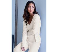 Cardigan COPENHAGEN STUDIOS, Damen, Gr. 40/42, beige (creme), Rippstrick, Obermaterial: 50% Viskose, 28% Polyester, 22% Nylon, unifarben, figurumspielend hüftlang, weit normaler Saum, Strickjacken, au
